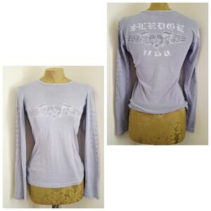 Y2K Vintage Sledge USA Women's Longsleeve Cotton Blue Graphic Tee Shirt Small